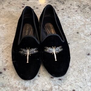 Ramon Tenza Black Velvet Loafers with Gold Dragonfly
